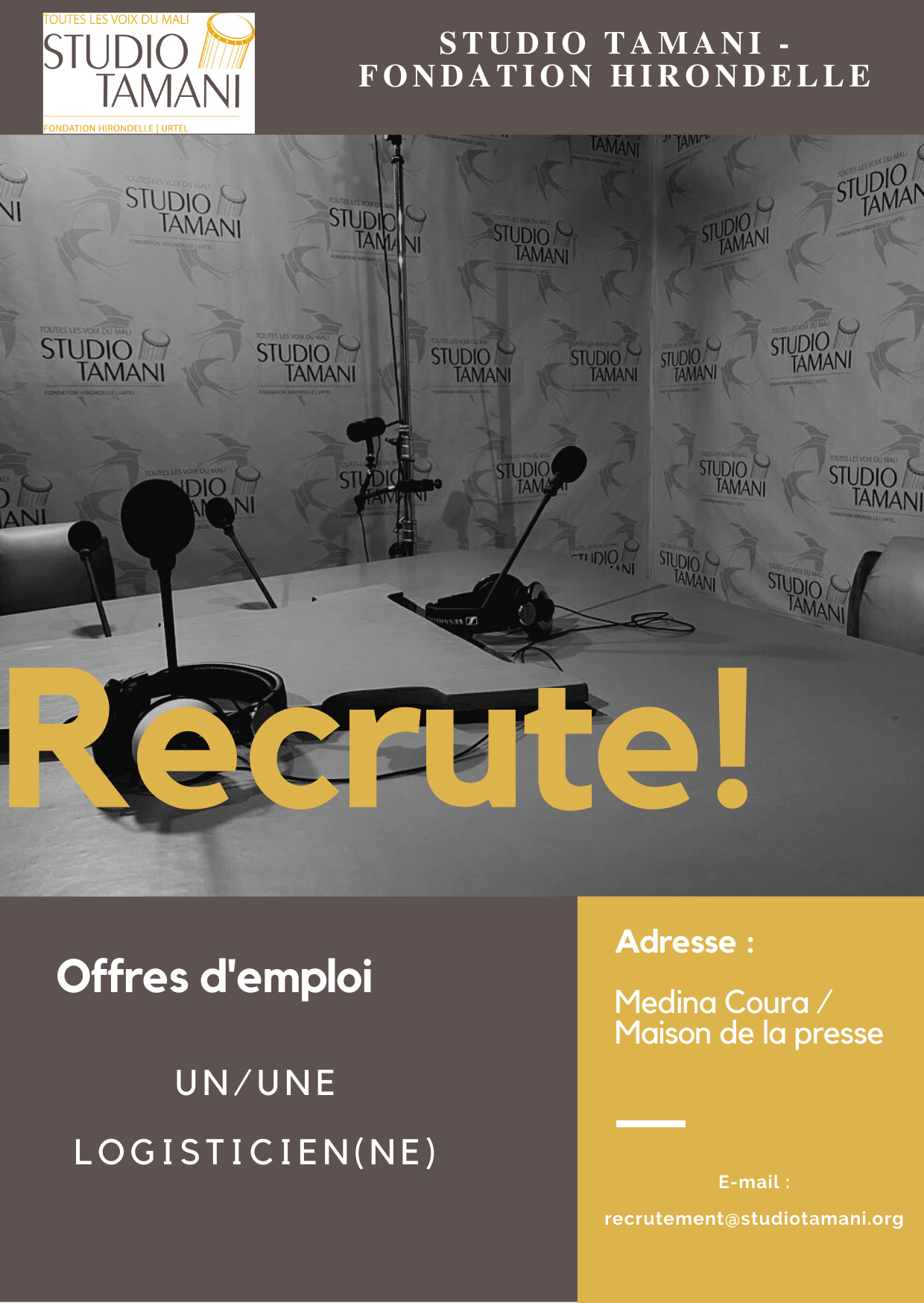 Studio Tamani recrute un.e Logisticien.ne