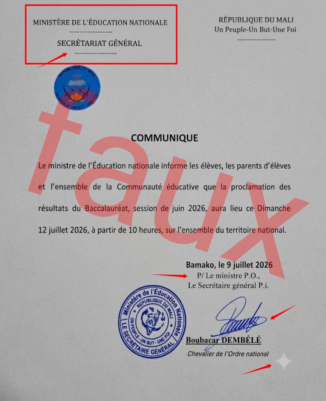 Non, le ministère de l’éducation n’a pas annoncé la proclamation des résultats du Bac 2026 dans ce communiqué