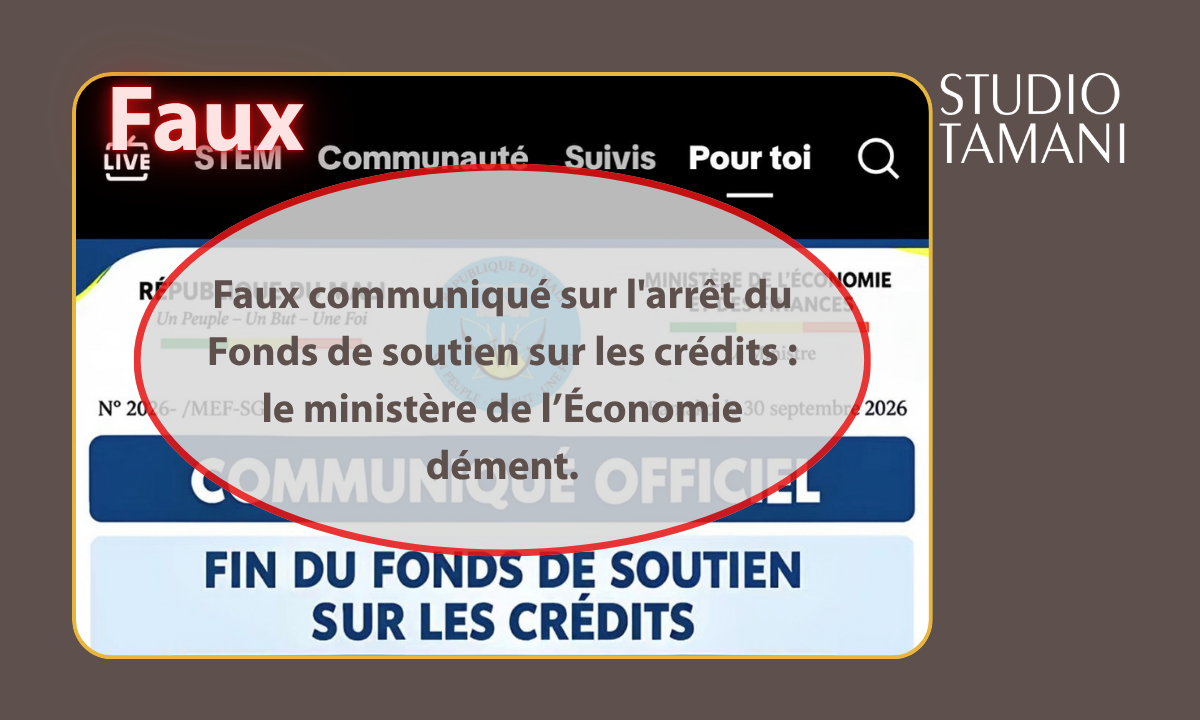 Faux communiqué sur l’arrêt du Fonds de soutien sur les crédits : le ministère de l’Économie dément.